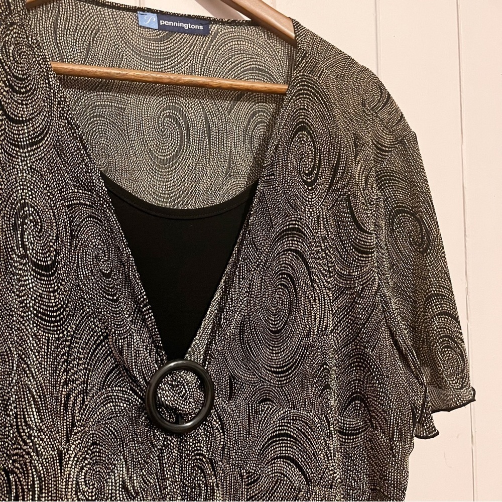 Penningtons Black and Tan Top with Built in Cami front. Has stretch. Size 1X. - Picture 3 of 8